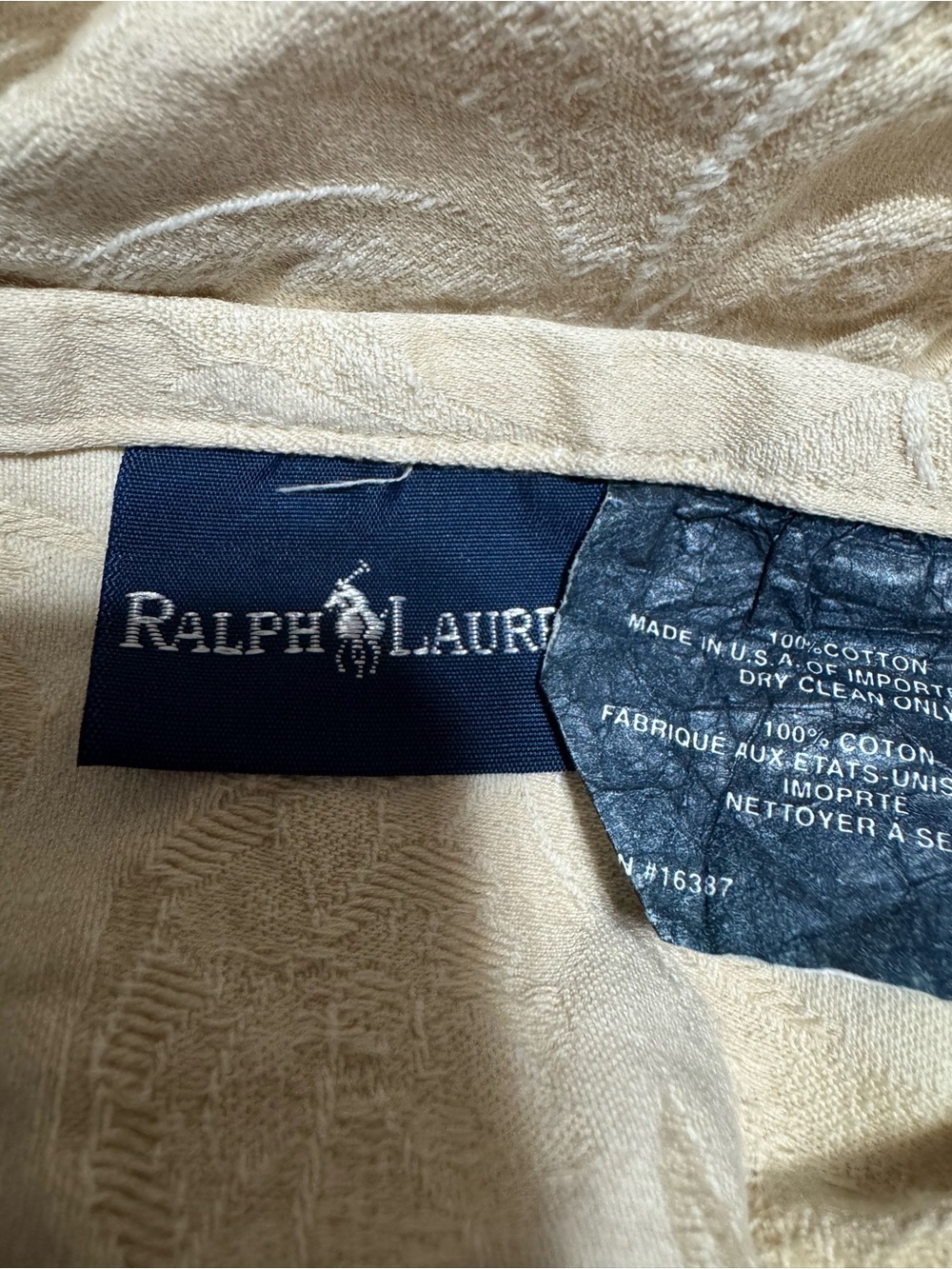 Vtg Ralph Lauren Pillow Sham Ruffles Textured Jacquard Floral Pattern Cream King - Picture 8 of 10